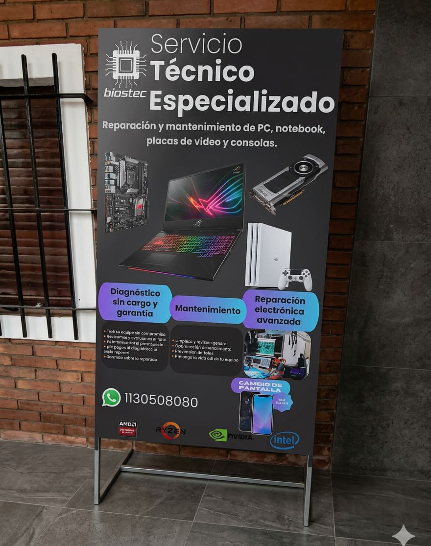 Cartel de vereda para servicio técnico Biostec