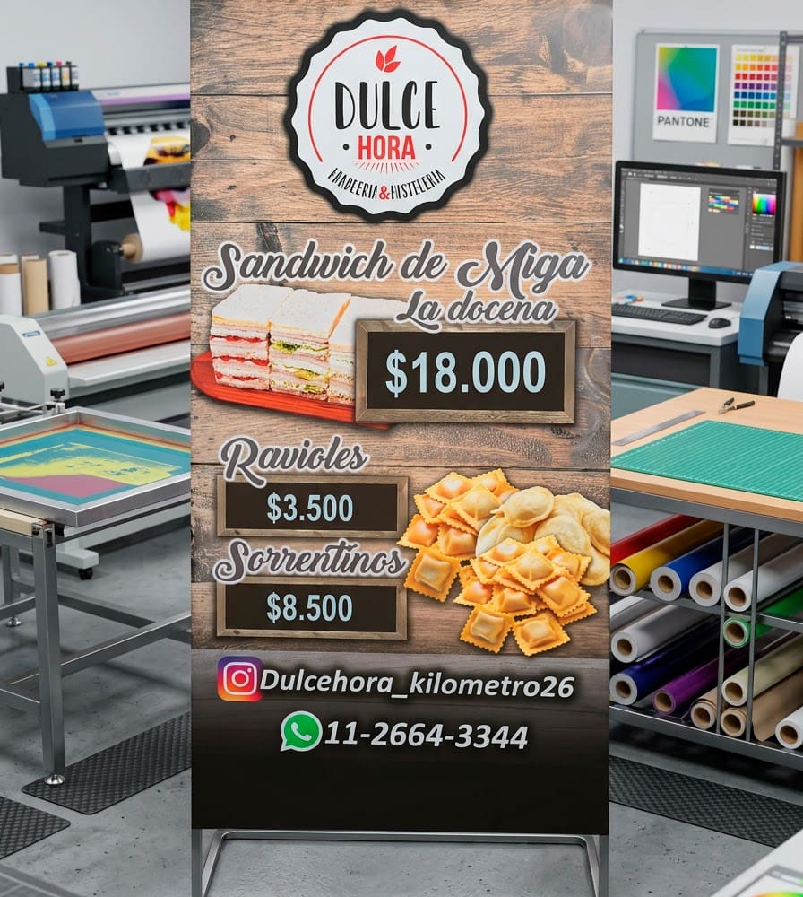 Mockup de cartel vertical para Dulce Hora en taller de impresión