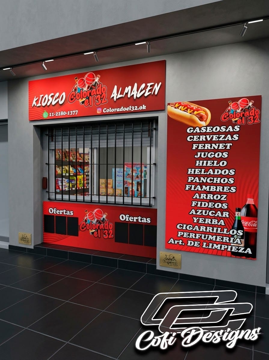 Cartelería de vidriera para Kiosco Colorado el 32