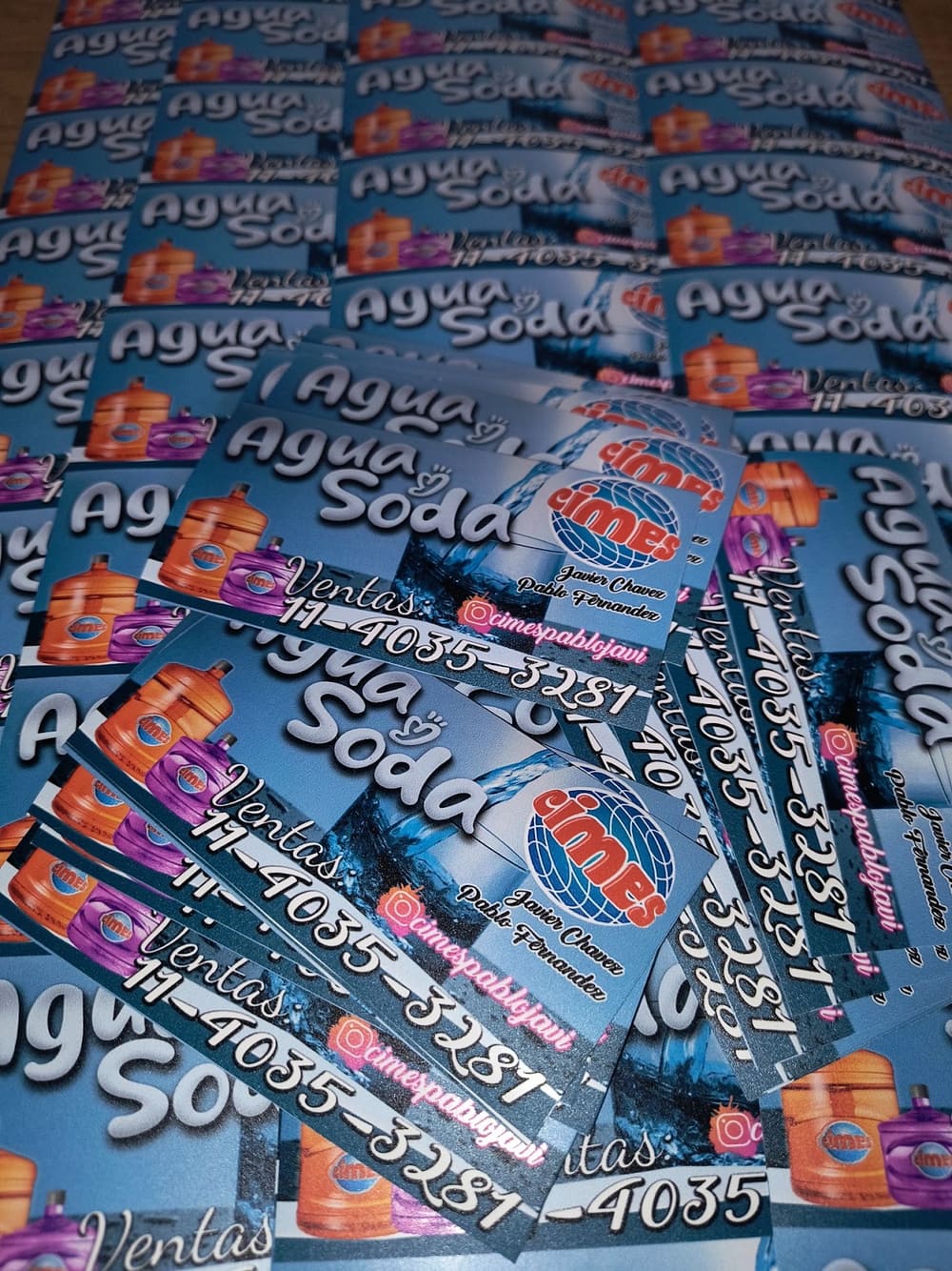 Calcos impresos para reparto Agua y Soda Cimes