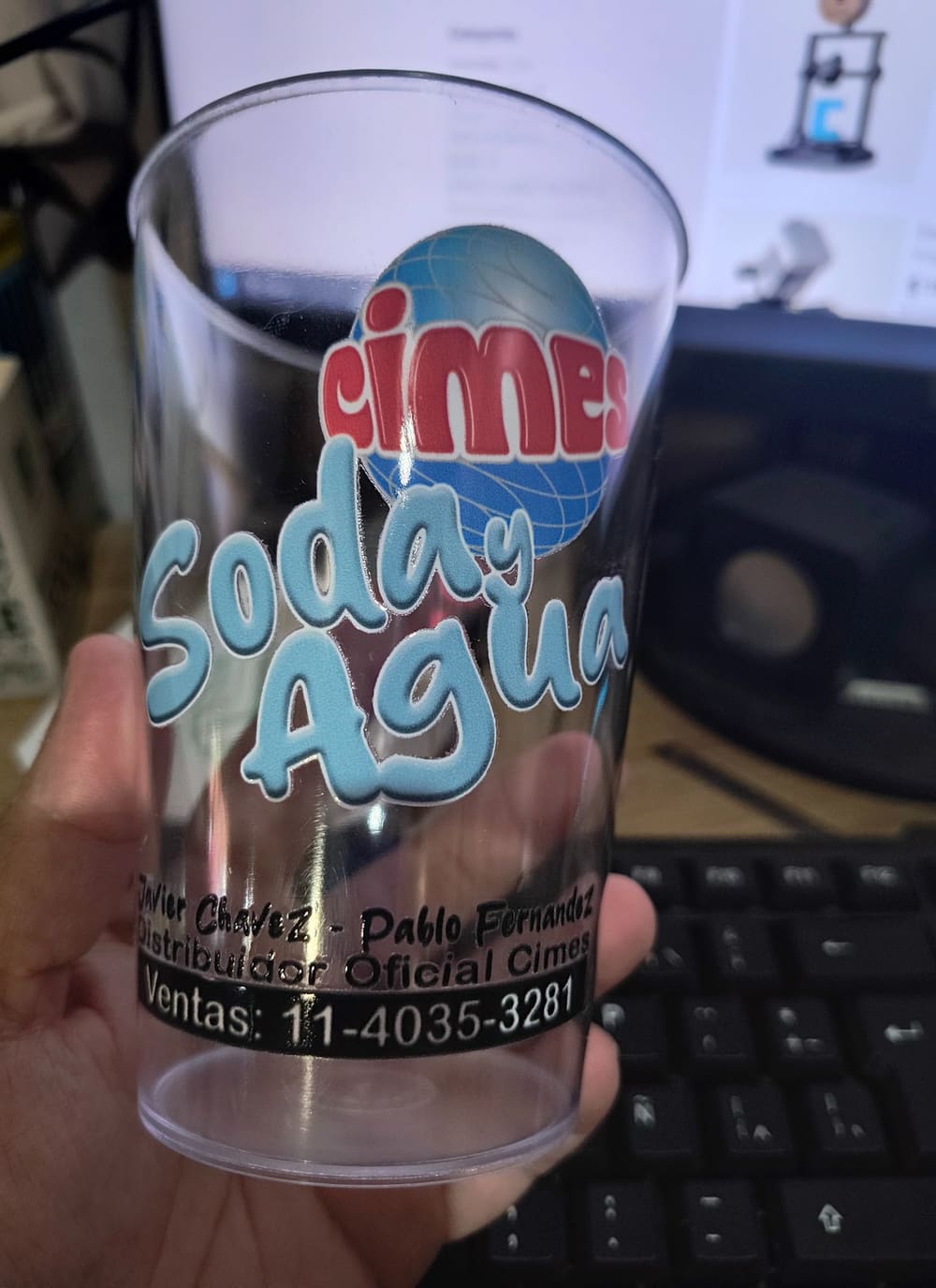 Vaso personalizado con calco impreso para distribuidora Cimes Soda y Agua